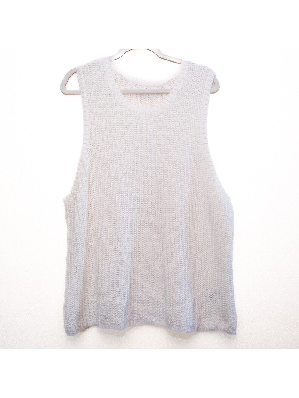 Sleeveless Knit Sweater Vest Chunky Crochet Ivory Plus Size Cottagecore 3X